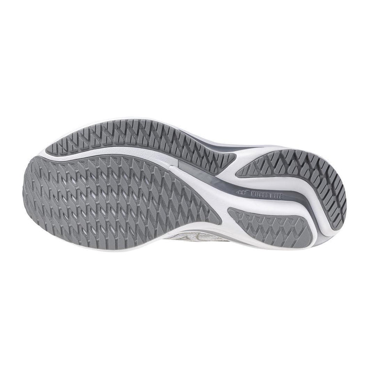 Gray and white athletic shoe sole with textured grip, shown on a white background